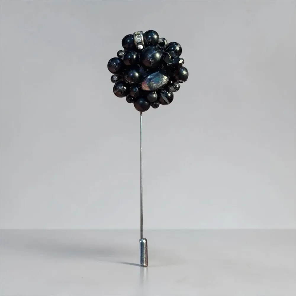Black Bead Cluster Stick Pin Handmade From Vintage Earring Goth Victorian